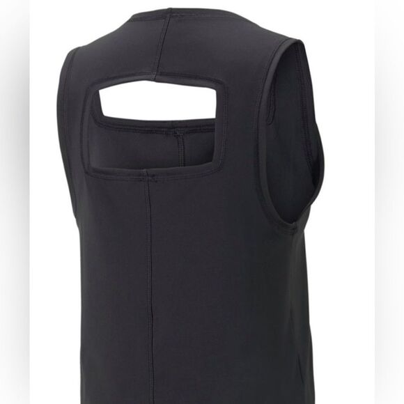 NWT PUMA Women’s Black First Mile Crop Tank Top Square Neck Line Open Back - S - Picture 2 of 5
